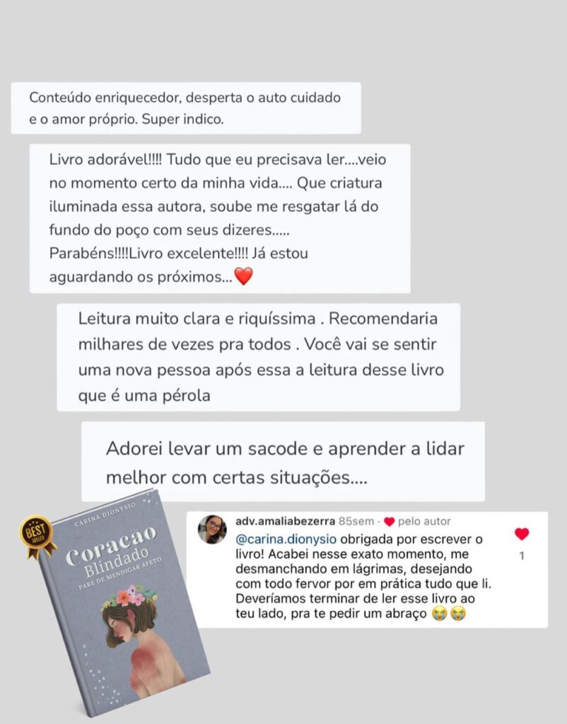 Livro Coração Blindado: Pare de mendigar afeto depoimentos e resultados reais