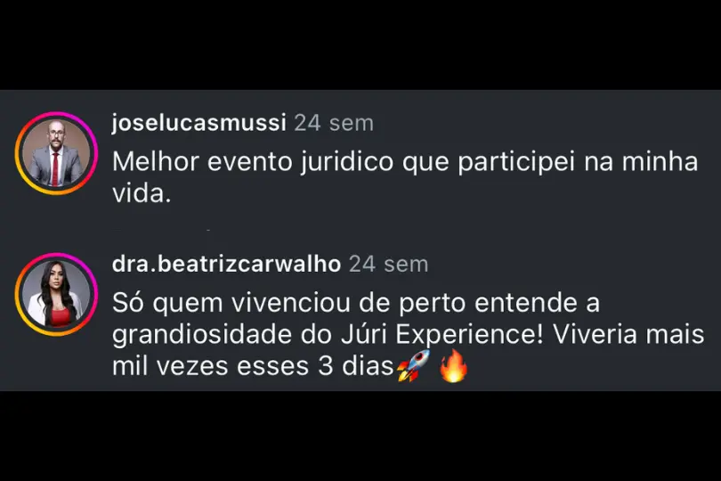 Júri Experience depoimentos e resultados reais