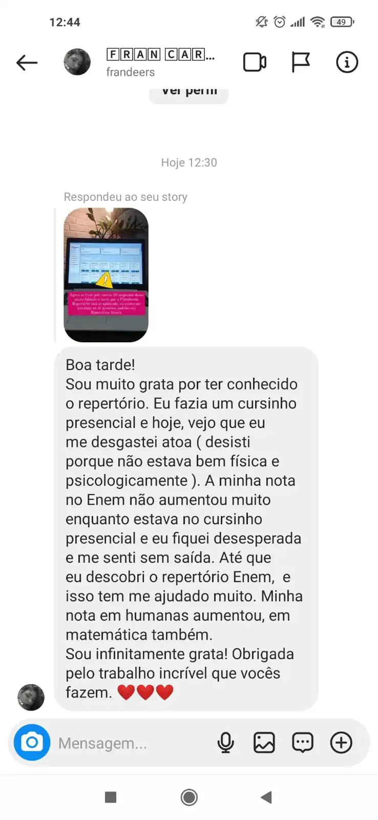 Repertório ENEM depoimentos e resultados reais